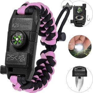 Pink Paracord 8-in-1 Personal Survival  Bracelet